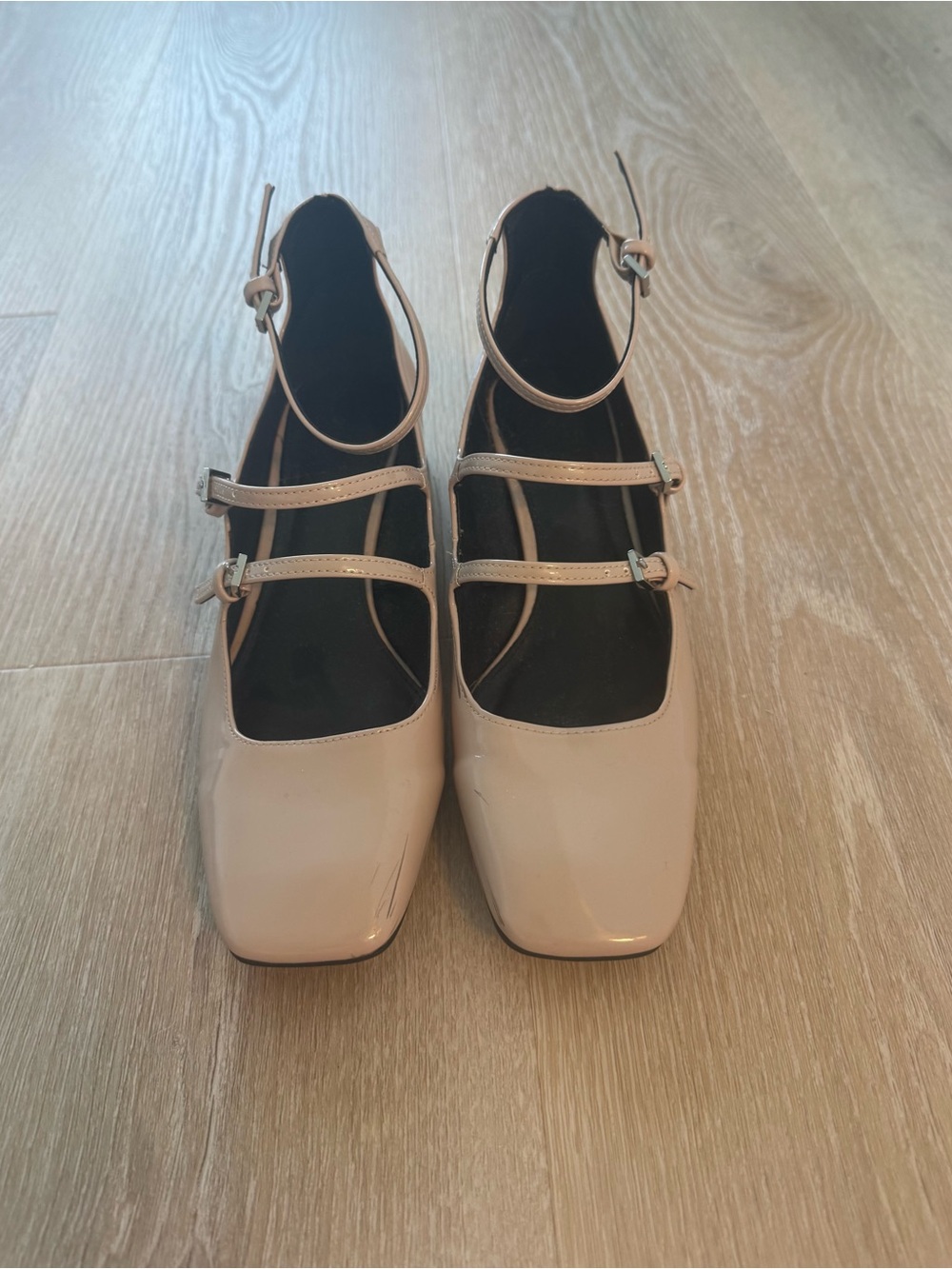 Zara Nude Patent Double-Strap Mary Jane Slingback Flats